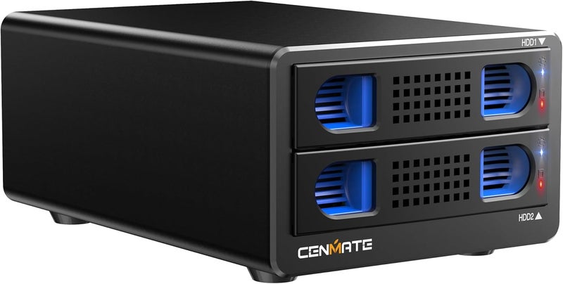 cenmate Aluminum Dual Bay 10Gbps Hard Drive Enclosure with Cooling Fan for 2.5“/3.5" SATA HDD/SSD with USB A/C 3.2 Gen 2, Support Hot Swappable, Daisy Chain Expansion, Tool-Free, DAS(NO RAID/NAS) - Image 1